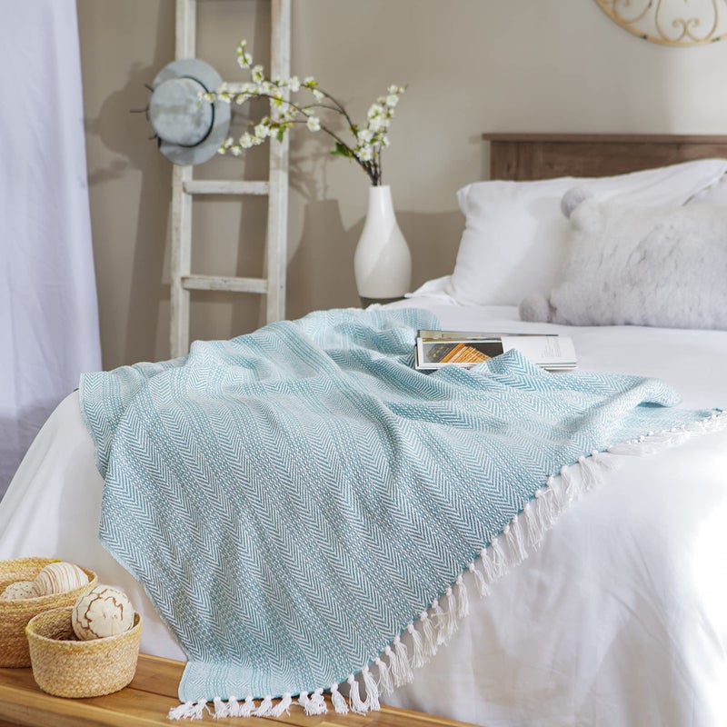 DII Herringbone Striped Collection Cotton Throw Blanket, 50x60, Aqua - Image 4